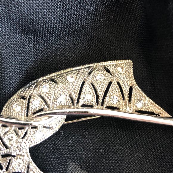 Vintage Art Deco Silver Tone Pave with Crystal Rhinestones Brooch Pin - Picture 3 of 7